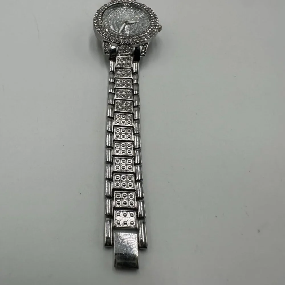 3/$30 Rhinestone Watch Women Silver Tone Pave Dial Roman Numerals Iced Out